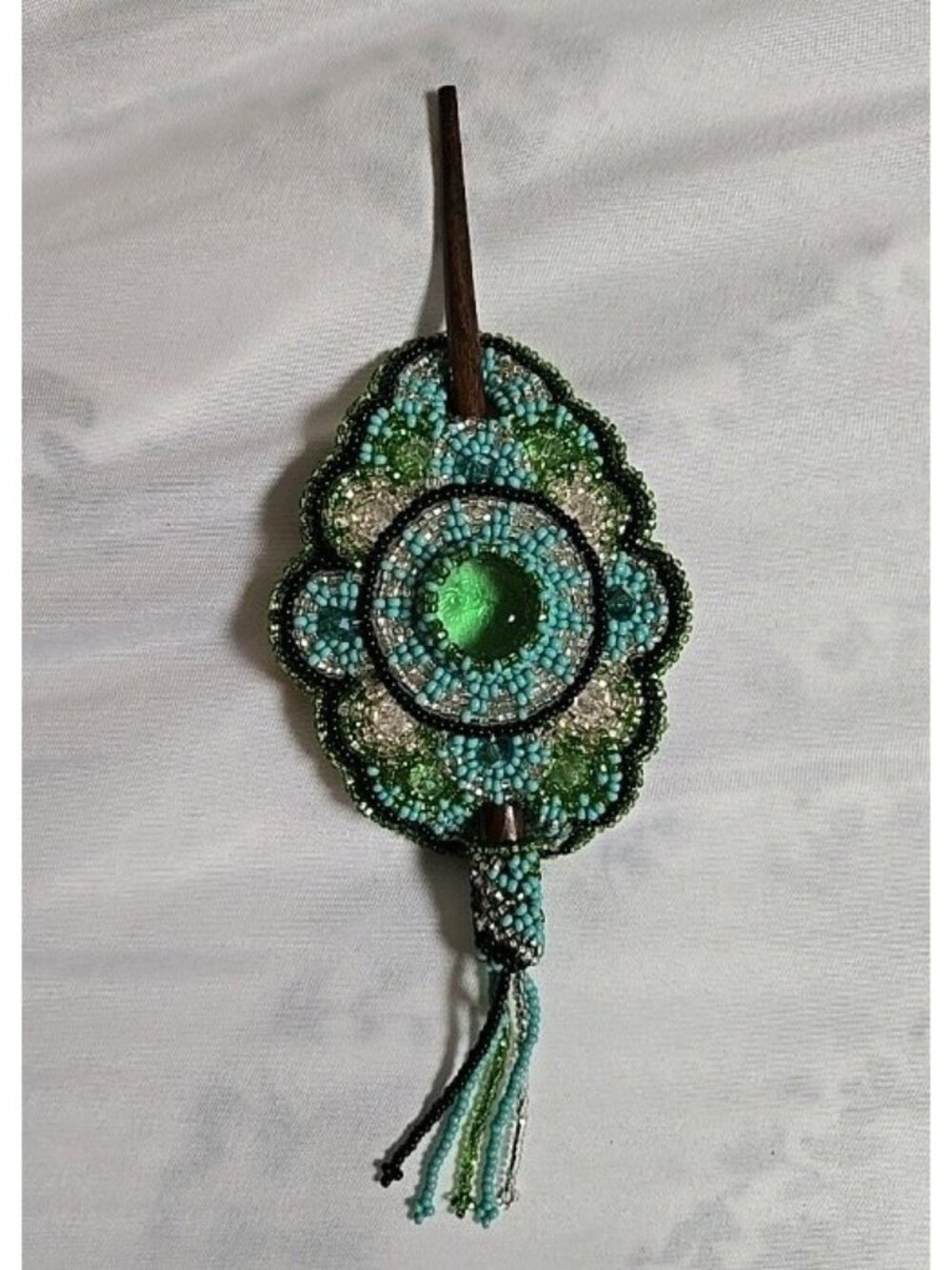 Handmade Multicolor Beaded Hair Accessory for Women Girls With Wooden Stick